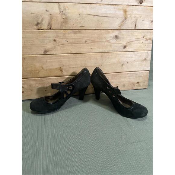 I  Love Comfort Mary Jane Pump Black Suede Leather Casual Strap Heels Sz 8.5 Y2k - Picture 4 of 9